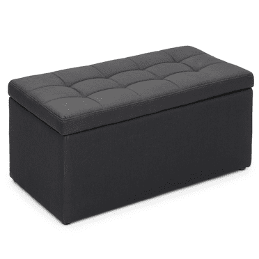 MoNiBloom 31" Button Tufted Storage Ottoman, Microfiber Upholstery Footstool for Living Room Home Office, Lift Top Storage Toy Box Footrest Stool, Black