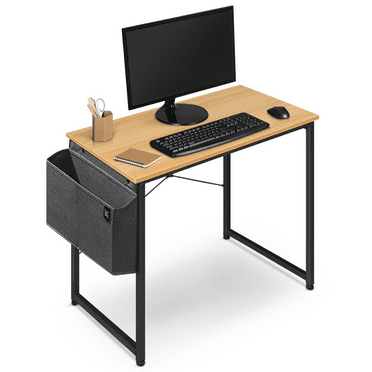 MoNiBloom 32" Computer Writing Desk, Sturdy Home Office Table, Work Desk with Storage Bag, Light Walnut