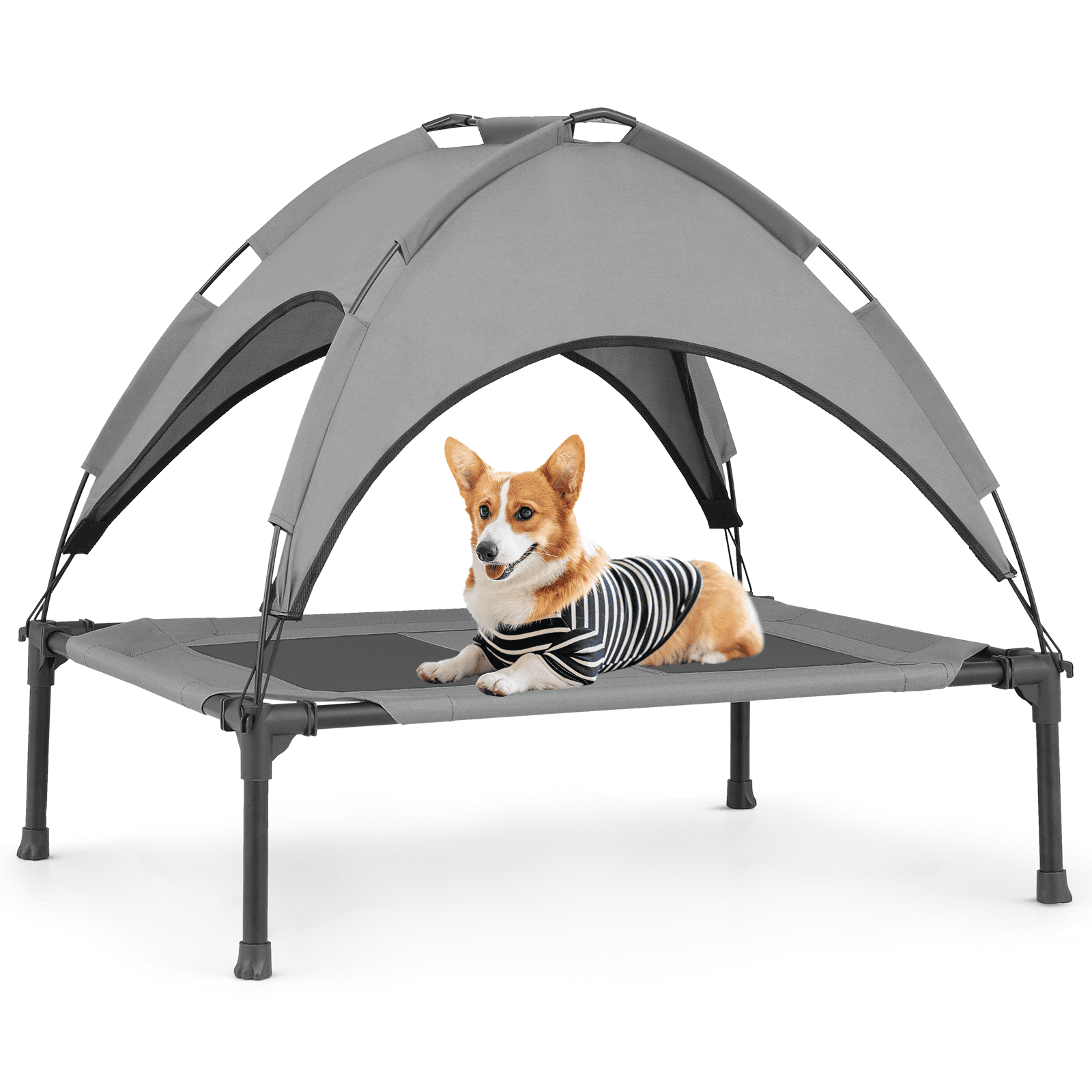 Small Gray Elevated Outdoor Waterproof Dog Bed with Canopy