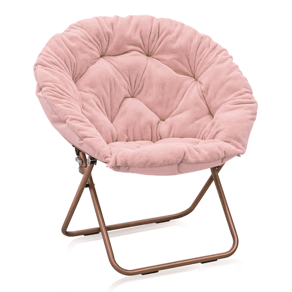 MoNiBloom Faux Fur Saucer Chair for Adults, Comfy Fluffy for Living Room Bedroom Dorm Apartment, with Thick Padded & Folding Metal Frame (Pink)