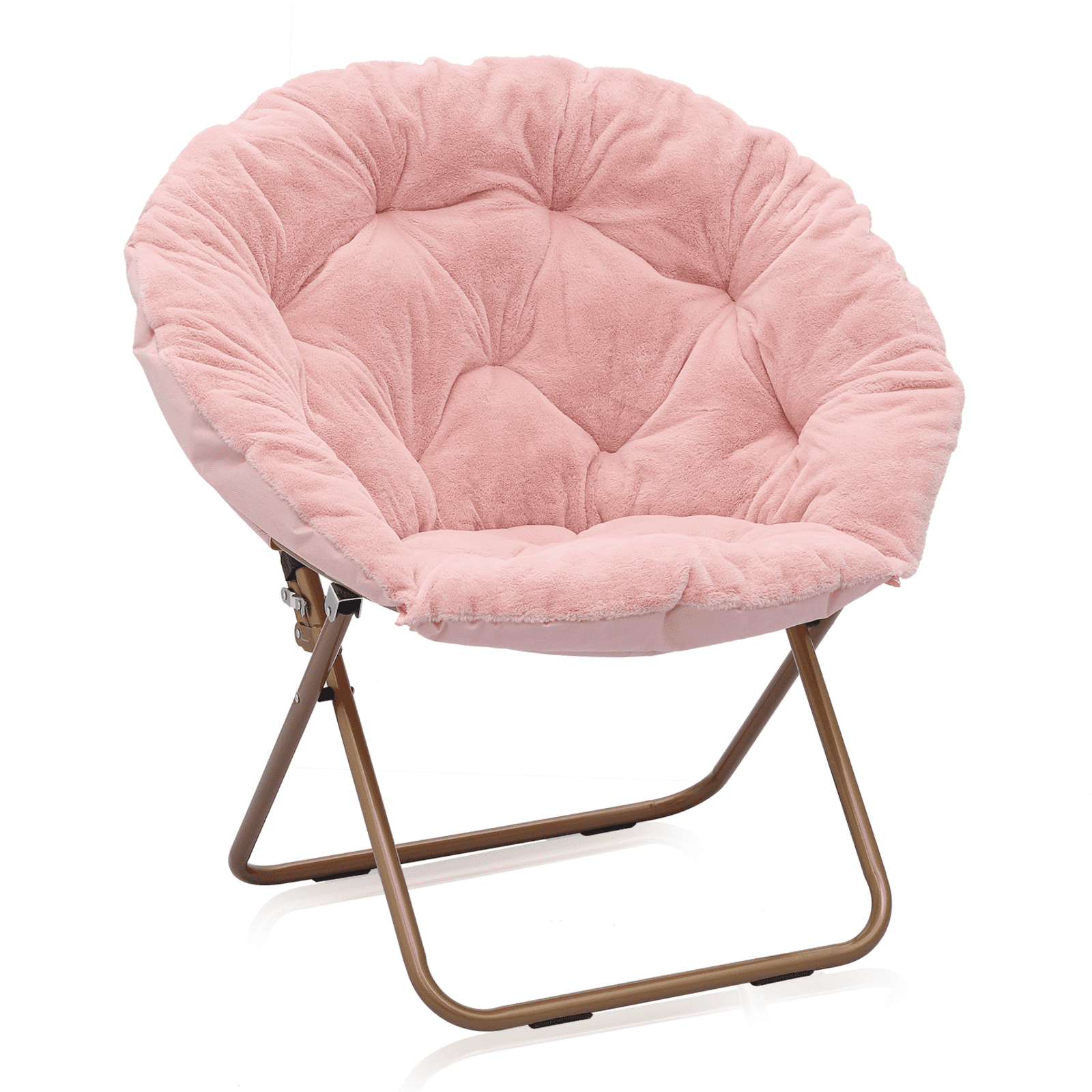 Pink Faux Fur Foldable Metal Frame Papasan Accent Chair