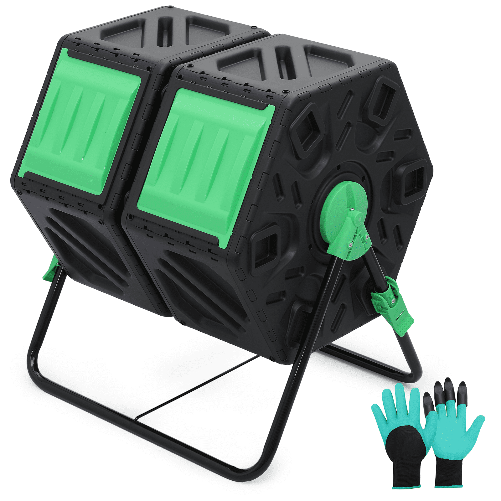 34 Gallon Black and Green Dual Chamber Rotating Compost Bin