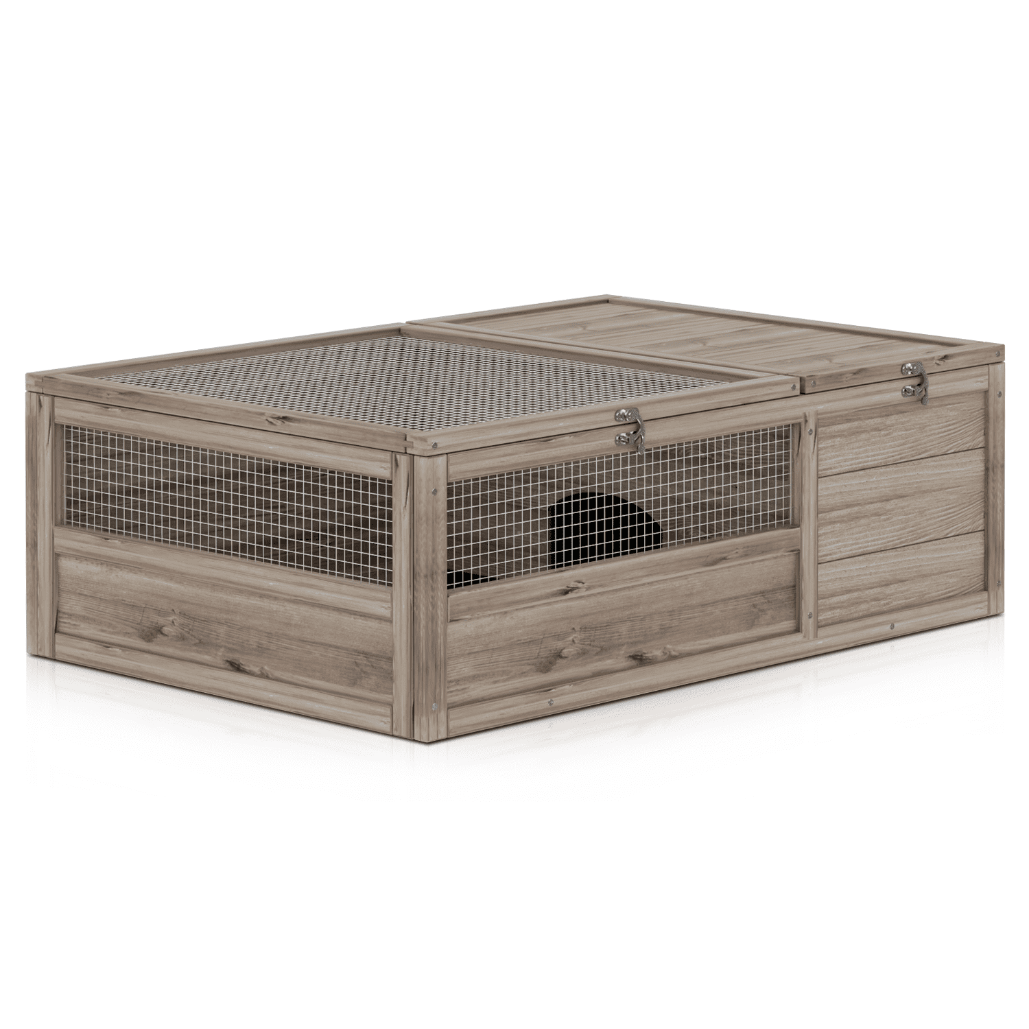 Large Gray Wooden Tortoise Habitat with Mesh Windows