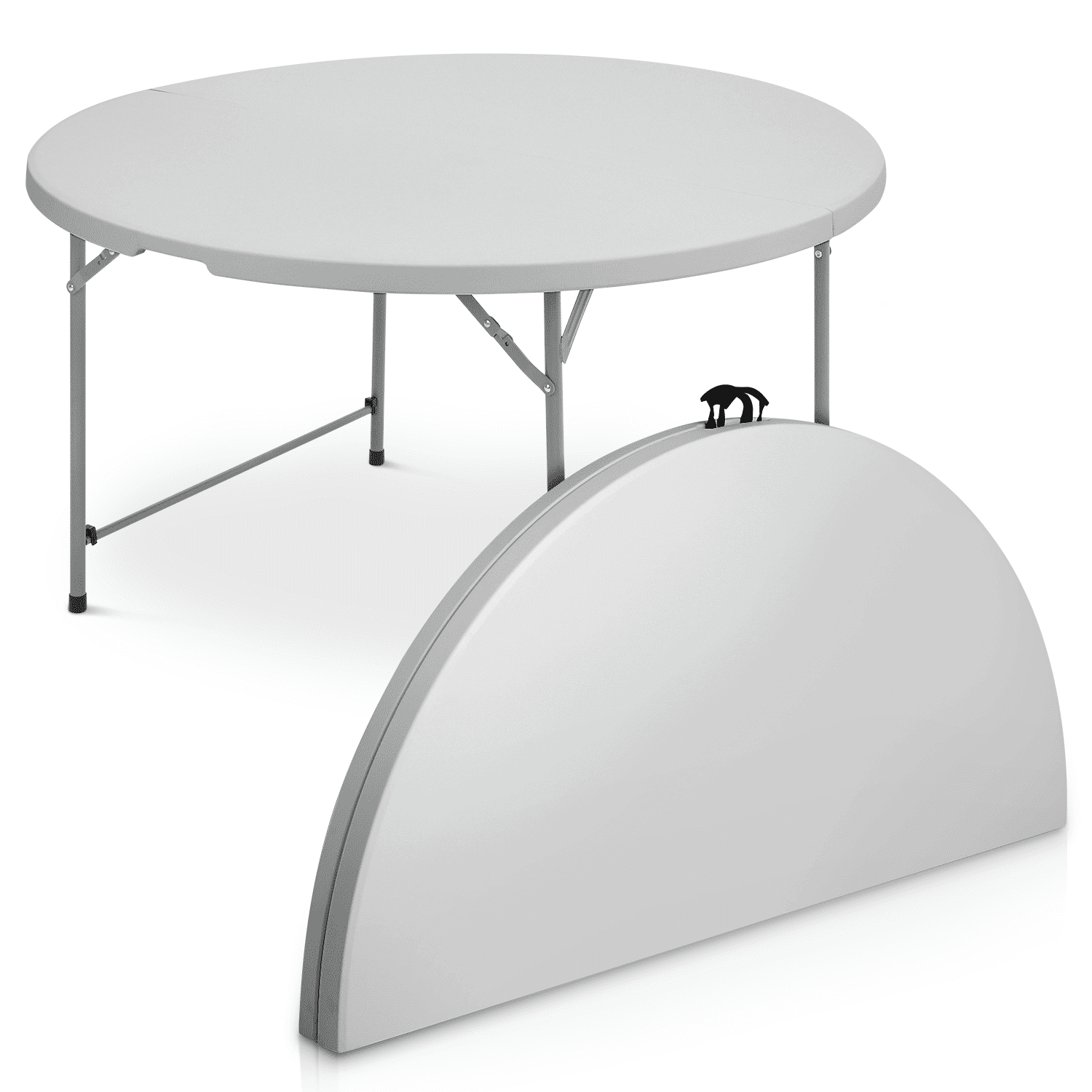 MoNiBloom 4.5FT Round Folding Table Heavy Duty Plastic Portable Round Table Indoor Outdoor Foldable Dining Table with Handle Grey