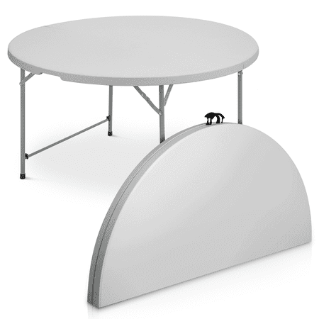 MoNiBloom 4.5FT Round Folding Table, Heavy Duty Plastic Portable Round Table, Indoor Outdoor Foldable Dining Table with Handle, Grey