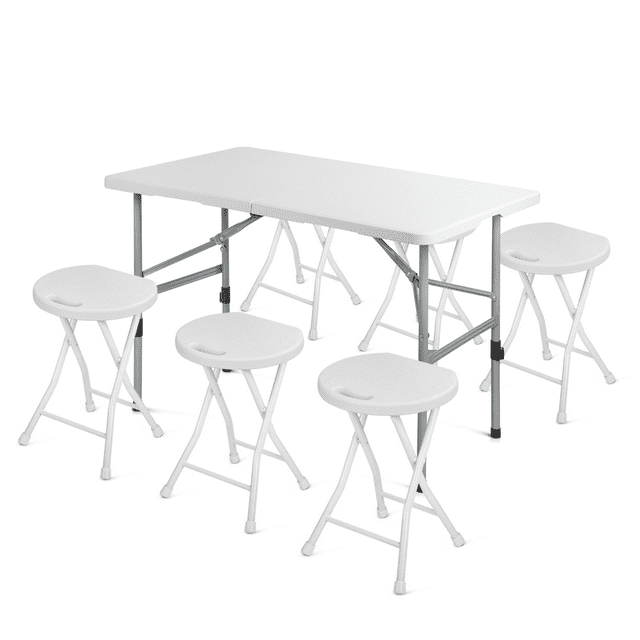 MoNiBloom 4 FT Card Table with Chairs Set of 7, Heavy Duty Folding Desk