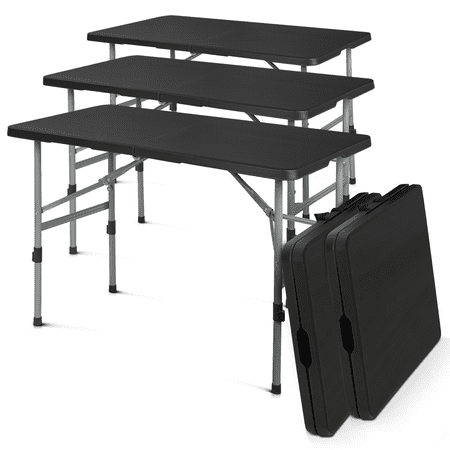 MoNiBloom 4-Foot Plastic Folding Card Table Set of 5, Indoor Outdoor Desk with Carrying Handle and Height Adjustable, Black