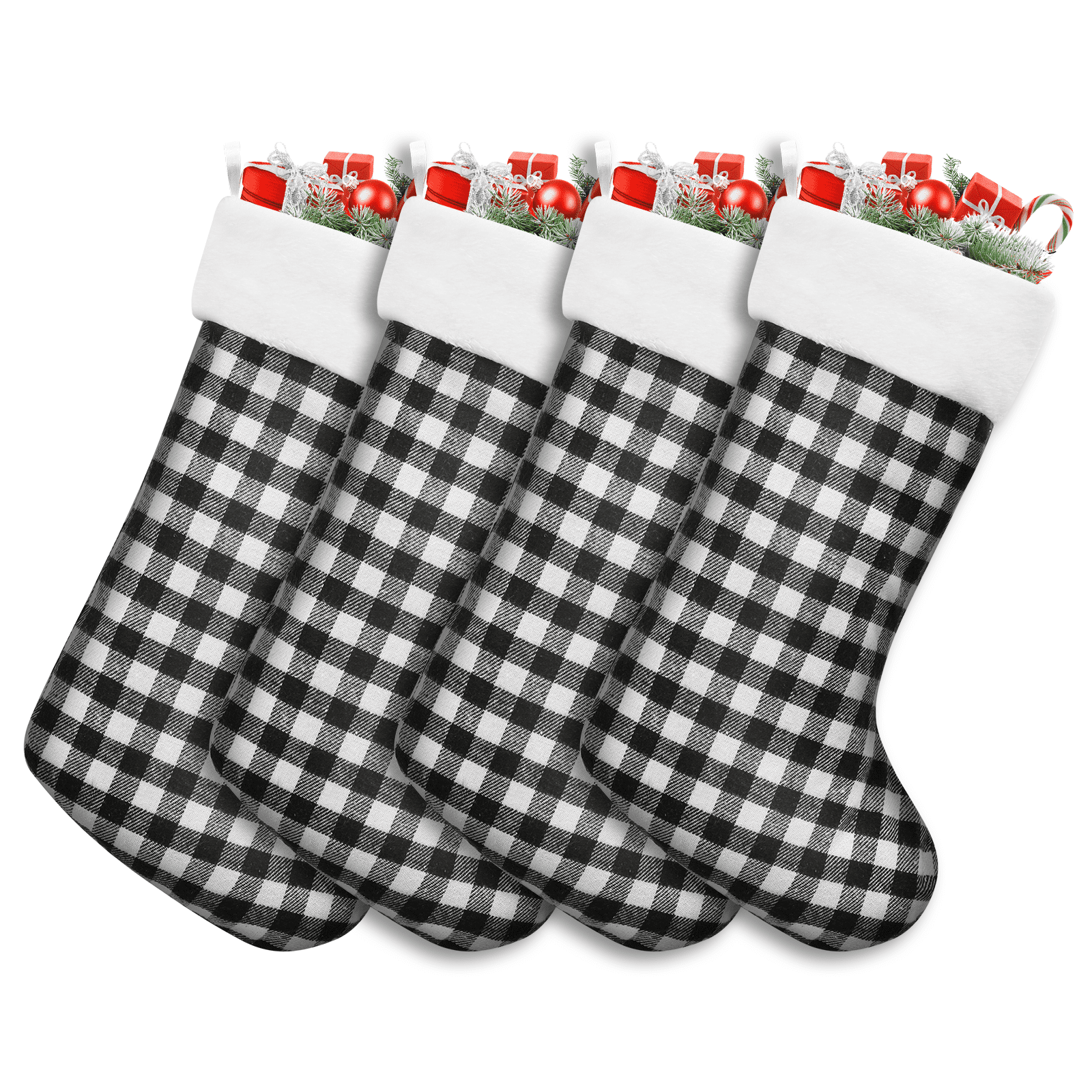 Buffalo Plaid Christmas Stockings Set Of 5 - Large Red & Black Stockings For Mantel Decor - View #7