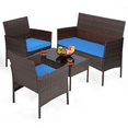 thumbnail image 1 of MoNiBloom 4 Pieces Outdoor Patio Furniture Set, PE Rattan Wicker Chairs with Table and Loveseat, Outdoor Garden Porch Conversation Set with Cushion and Glass Tabletop, Brown/Blue, 1 of 11