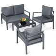 thumbnail image 1 of MoNiBloom 4 Pieces Patio Furniture Set, Steel Outdoor Conversation Set with 3 Chairs, 1 Tempered Glass Coffee Table and Cushions, Dark Gray, 1 of 9