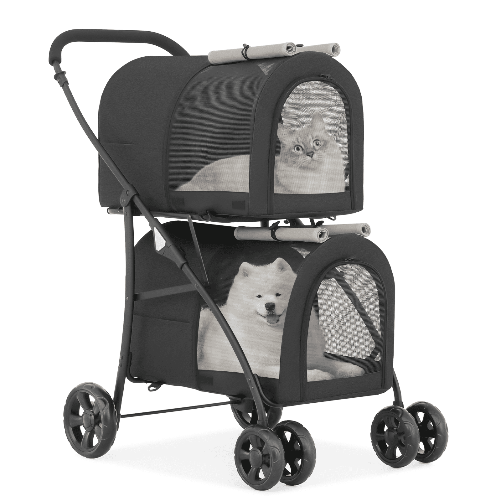 Monibloom 4 In 1 Double Pet Stroller, Foldable Cat Stroller For 2 Cats 