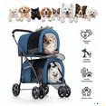 thumbnail image 1 of MoNiBloom 4 in 1 Double Pet Stroller, Foldable Cat Stroller for 2 Cats/Dogs with Detachable Carrier Bags & Rear Brakes, Navy Blue/Gray, 1 of 12