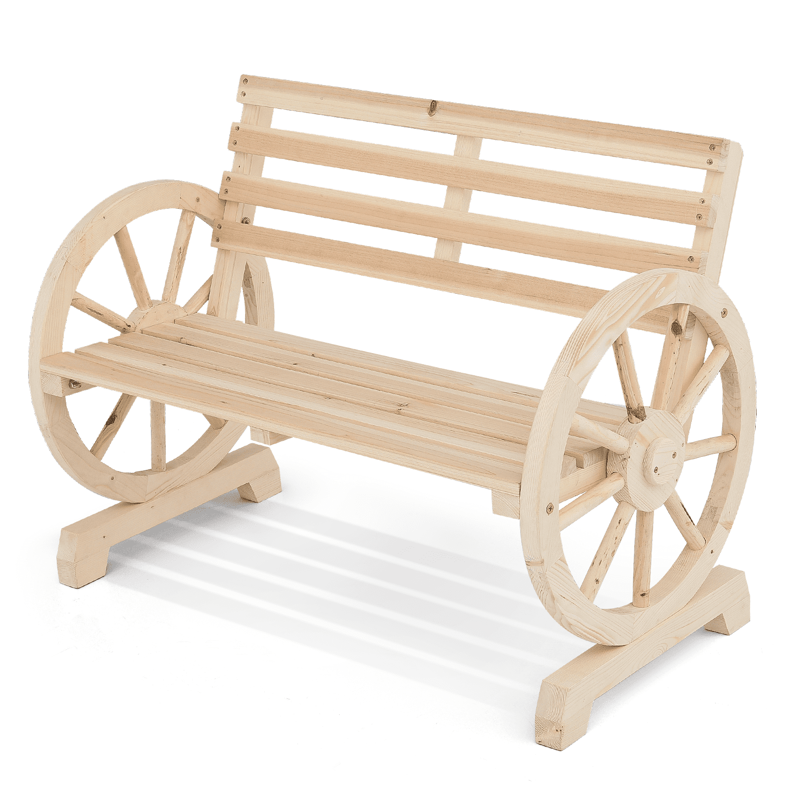 Natural Wooden Wagon Wheel Design 2-Person Garden Bench