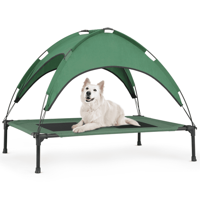MoNiBloom 42" Outdoor Dog Bed with Canopy, Breathable Portable Elevated ...