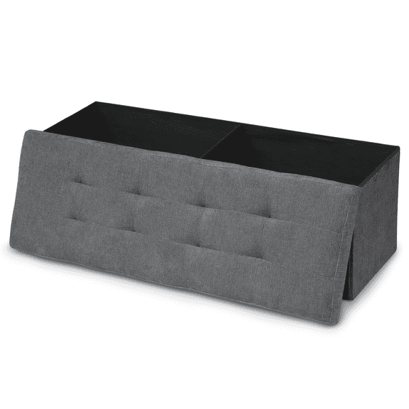 MoNiBloom 43" Collapsible Ottoman with Storage, Cotton-linen Storage Ottoman Bench, Modern Storage Footstool for Living Room Bedroom Entryway, Dark Gray