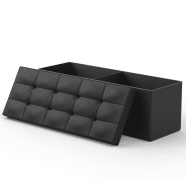 MoNiBloom 43" Collapsible Ottoman with Storage, PU Leather Storage Ottoman Bench, Modern Storage Footstool for Living Room Bedroom Entryway, Black