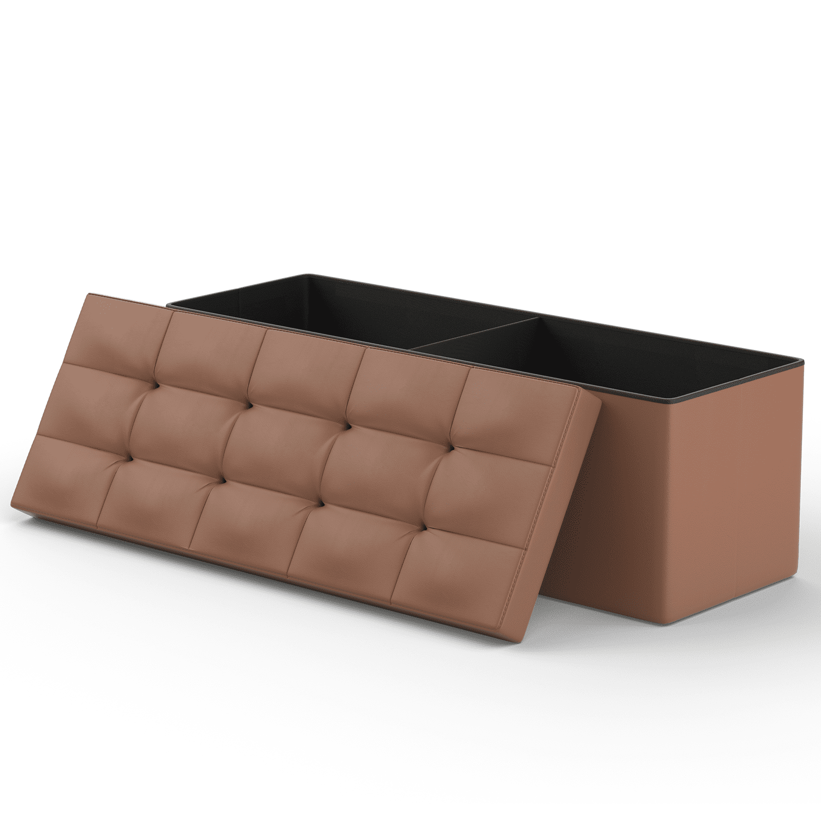 MoNiBloom 43" Collapsible Ottoman with Storage, PU Leather Storage Ottoman Bench, Modern Storage Footstool for Living Room Bedroom Entryway, Brown