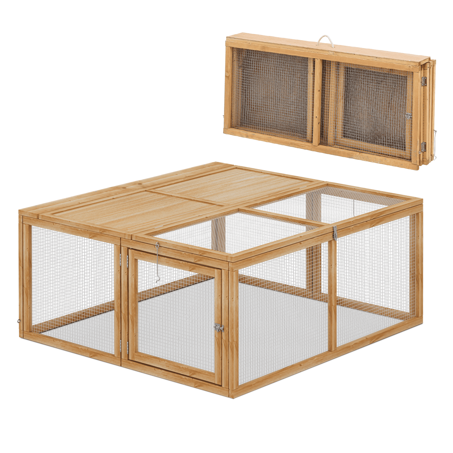 MoNiBloom Foldable Wooden Chicken Coop Rabbit Hutch 45.5 Fir Wood Pet Cage Outdoor Hen House Natural Walmart