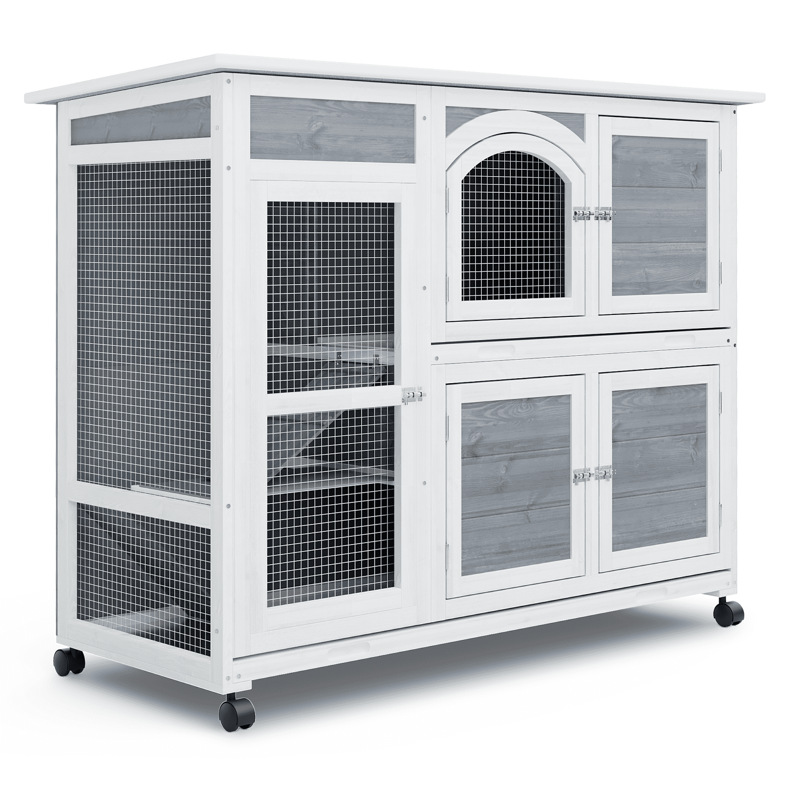 Gray Cedar Wood 47.5" Rabbit Hutch with Wheels and Waterproof Roof