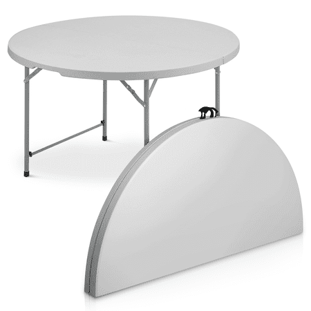MoNiBloom 4FT Round Folding Table, Heavy Duty Plastic Portable Round Table, Indoor Outdoor Foldable Dining Table with Handle, Grey