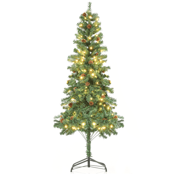 MoNiBloom 5.5FT Artificial Christmas Tree with 670 PVC Branches, 47 Pine Cones and 200 Warm White LED Light for Xmas Party, Green