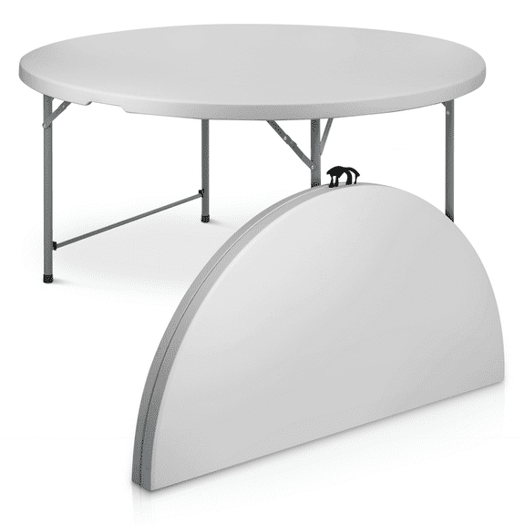 MoNiBloom 5.5FT Round Folding Table, Heavy Duty Plastic Portable Round Table, Indoor Outdoor Foldable Dining Table with Handle, Grey