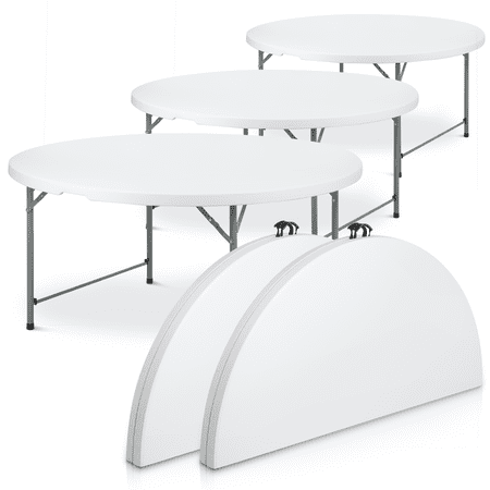 MoNiBloom 5.5Ft Folding Plastic Table 5 Pack, Heavy Duty Commercial Banquet Even Indoor Outdoor Desk with Handle,White