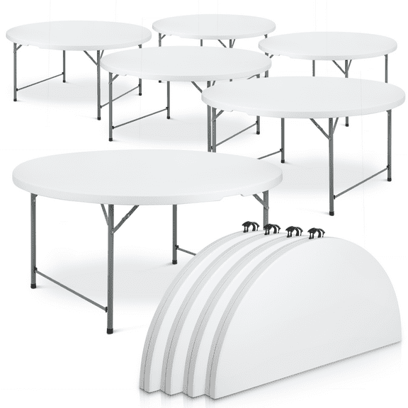 MoNiBloom 5.5Ft Folding Plastic Table Set of 10, Commercial Banquet Even Indoor Outdoor Granite White Desk with Handle