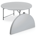 thumbnail image 1 of MoNiBloom 5 Ft Round Bi-Fold Plastic Table, Metal Frame Indoor Outdoor 60 Inch Foldable Desk for Kitchen Party Wedding, Grey, 1 of 11