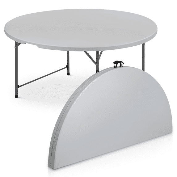 MoNiBloom 5 Ft Round Bi-Fold Plastic Table, Metal Frame Indoor Outdoor 60 Inch Foldable Desk for Kitchen Party Wedding, Grey