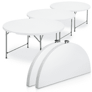MoNiBloom 5 Pieces Round Folding Table, 4.5Ft Heavy Duty Commercial Event Wedding Party Desk, for 6 to 8 Seat, White