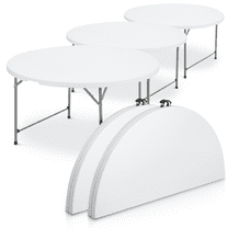 MoNiBloom 5 Pieces Round Folding Table, 4.5Ft Heavy Duty Commercial Event Wedding Party Desk, for 6 to 8 Seat, White
