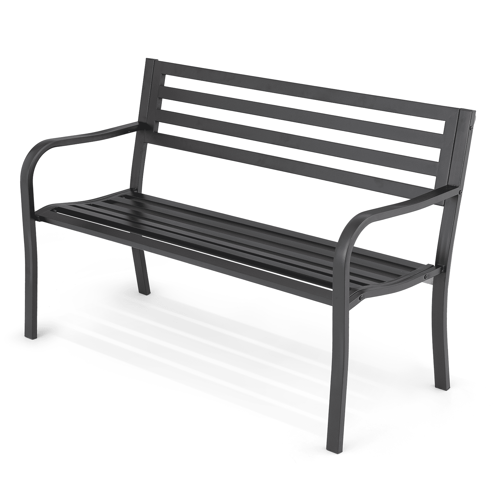 Black 50" Metal Outdoor Garden Bench with Armrests