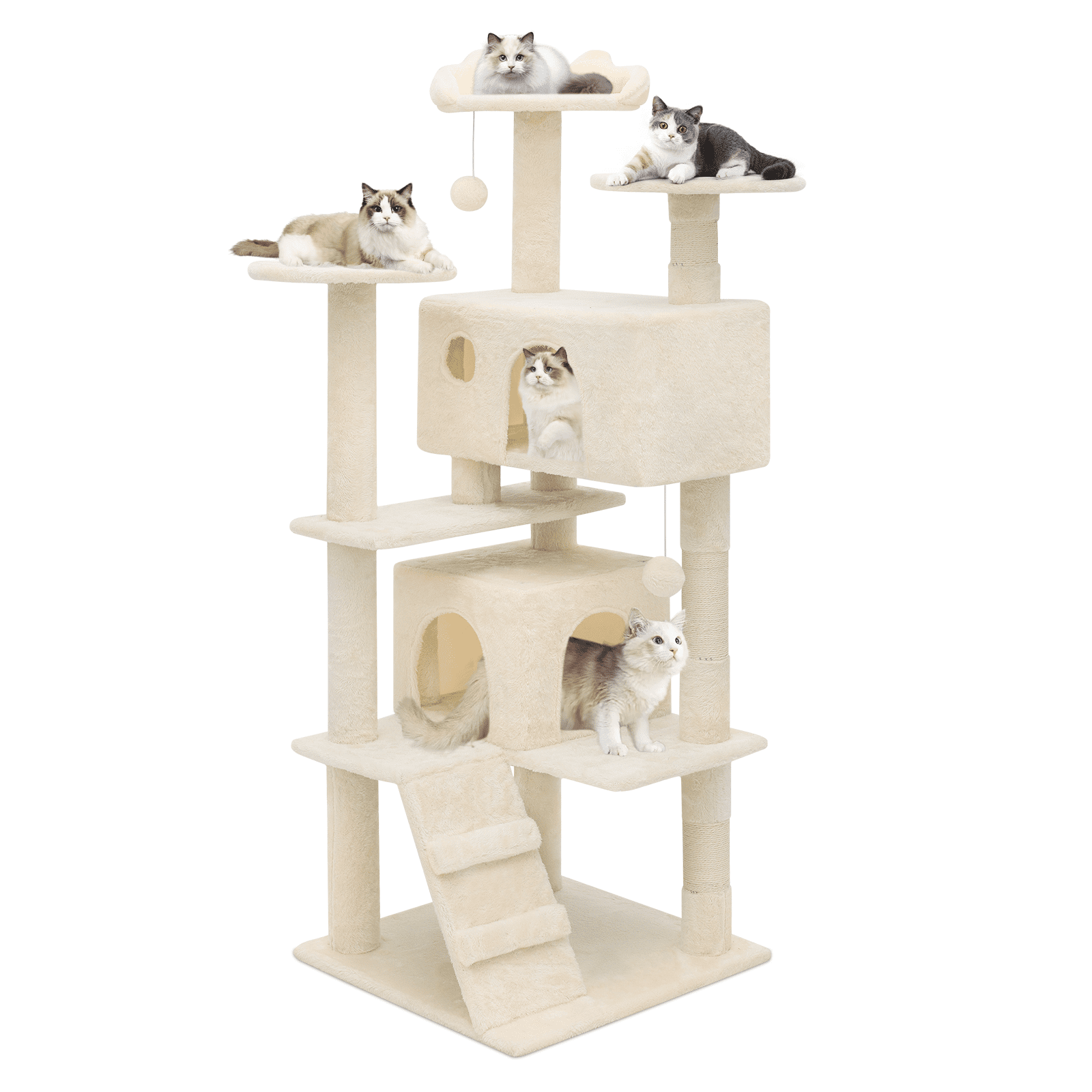 Beige 54" Sisal Freestanding Multi-Level Cat Tree Tower