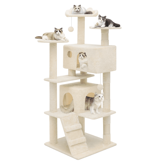 MoNiBloom 54" Cat Tree & Condo Scratching Post Tower, Beige