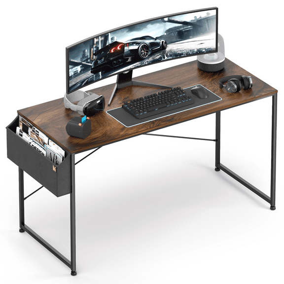 MoNiBloom 55 inches Computer Desk with Storage Bag, Workstation Table for Home Office, Rustic Brown