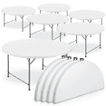 thumbnail image 1 of MoNiBloom 5Ft Bi-Fold Plastic Folding Table Set of 10, Indoor Outdoor Round Foldable Commercial Card Table for Kitchen Party Wedding, White/Grey, 1 of 10