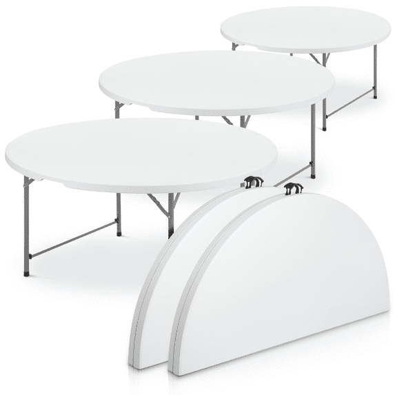 MoNiBloom 5Ft Bi-Fold Plastic Table Set of 5, Foldable Round Indoor Outdoor Desk for Kitchen Party Wedding, White