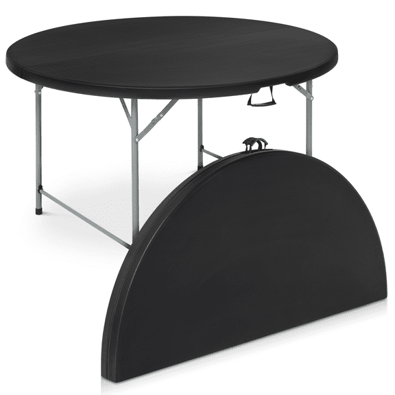 MoNiBloom 5Ft Foldable Plastic Table, Heavy Duty Round Indoor Outdoor Desk for Kitchen Party Wedding, Black