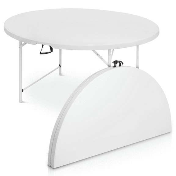 MoNiBloom 5Ft Folding Plastic Round Table, Metal Frame Indoor Outdoor Desk for Kitchen Party Wedding, White