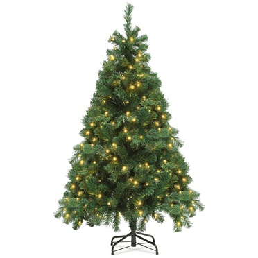 MoNiBloom 5Ft Pre-Strung Warm Color LED Christmas Tree, Customizable Lighting Classic Artificial Pre-Lit Christmas Tree with Plugin Charge, Foldable Metal Feet for Christmas Party