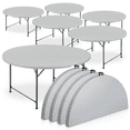 thumbnail image 1 of MoNiBloom 5Ft Round Bi-Fold Plastic Folding Table Set of 10, Indoor Outdoor 60 Inch Foldable Commercial Card Table with Handle for Kitchen Party Wedding, Grey, 1 of 10