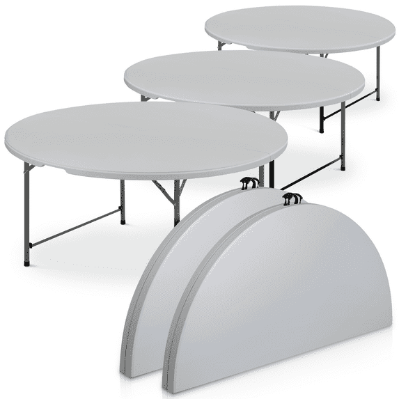 MoNiBloom 5Ft Round Bi-Fold Plastic Table 5 Pack, Metal Frame Indoor Outdoor 60 Inch Foldable Desk for Kitchen Party Wedding, Gray