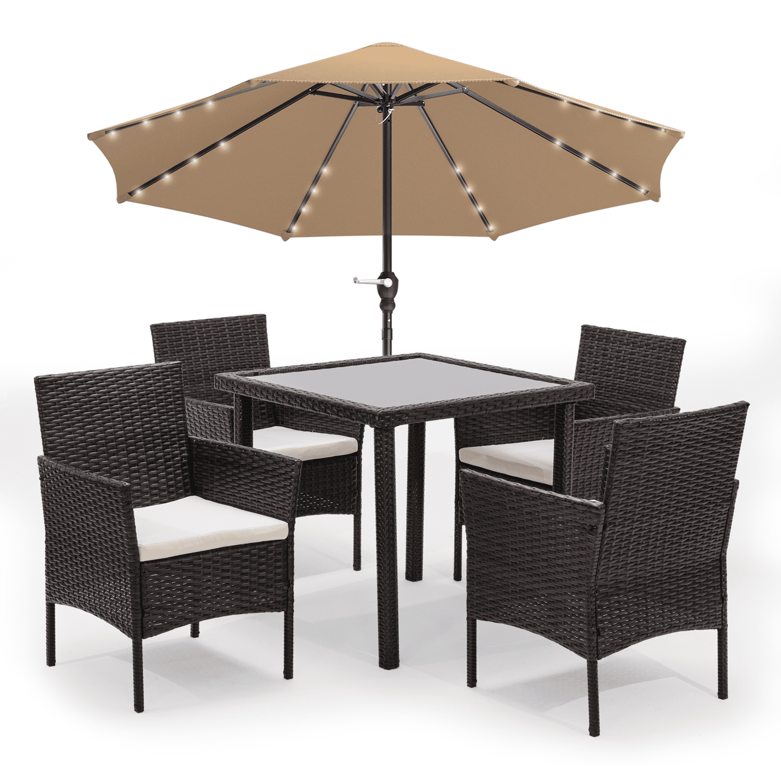 MoNiBloom 5PCS Patio Rattan Outdoor Dining Set with 9ft Solar LED ...