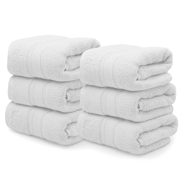MoNiBloom 6 Pack Premium Hand Towels, Ultra Soft & Highly Absorbent, 100% Cotton Towels for Bathroom, Gym, Shower, Spa, 16 x 28 in, White