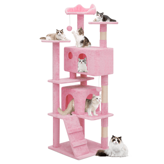 MoNiBloom Cat Tree House for Large Cats, Multi-Level Cat Tree Tower with Anti-Tipping Rope, Soft Pink