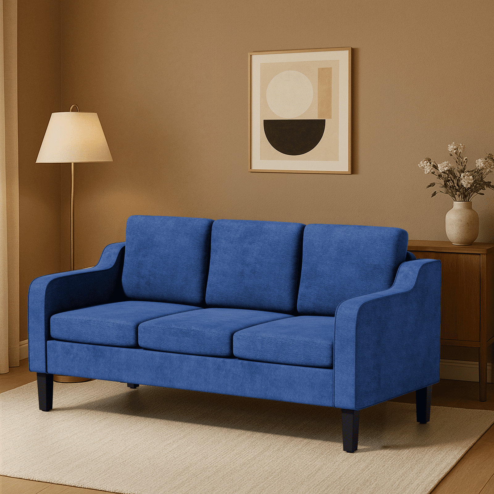 MoNiBloom 64" Apartment Sofa for Small Spaces | Modern 3-Seater Couch with Removable Cushions & Wooden Legs | Compact Living Room, Bedroom Furniture, Navy Blue