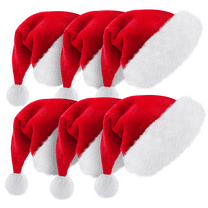 MoNiBloom 6Pcs Santa Hats Set for Adult Red Fluffy Christmas, Premium Plush Red Velvet for Party