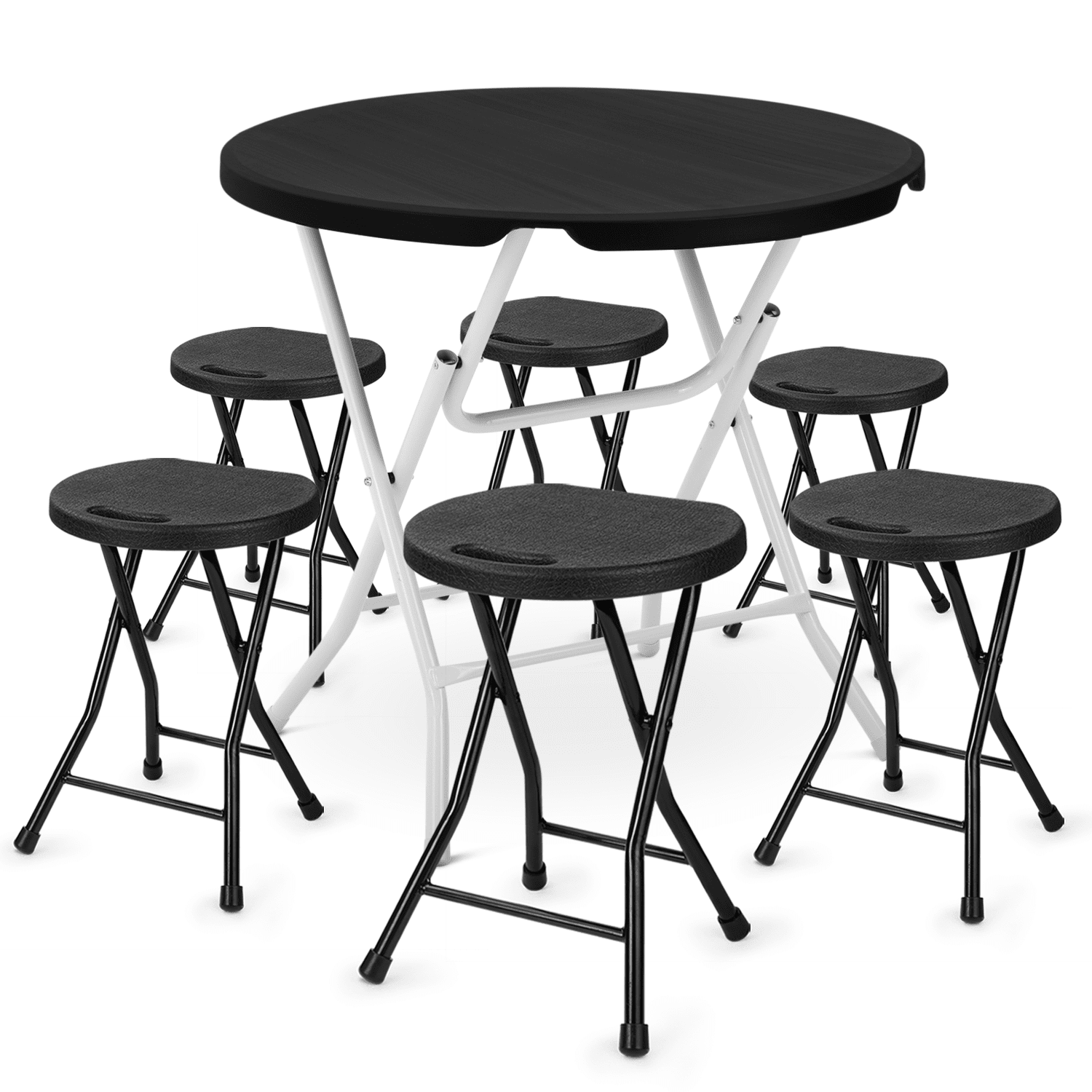 MoNiBloom 7 Pieces 2.6 FT Folding Round Black Table and Chair Set