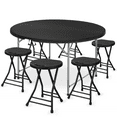 thumbnail image 1 of MoNiBloom 7 Pieces 5 FT Folding Black Round Table and Chair Set, Event Party Card Desk with Handle and Foldable Steel Stools, 1 of 10